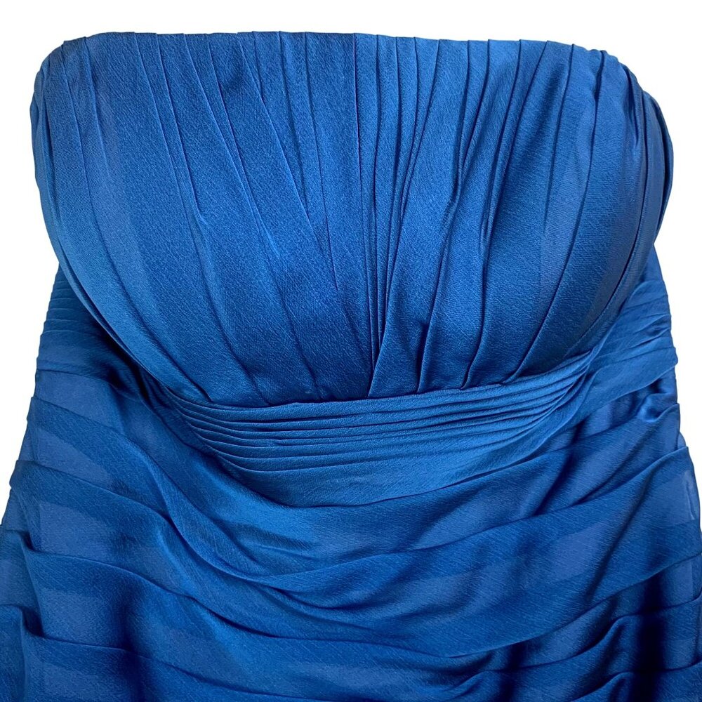Bill Levkoff Strapless Blue Ruched Mini Cocktail Dress 10 Black Tie Hoco Prom - Picture 4 of 8